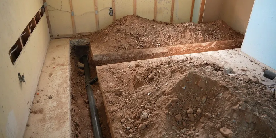 Bathroom floor opened for underground pipe repair for Plumber in Downey, CA